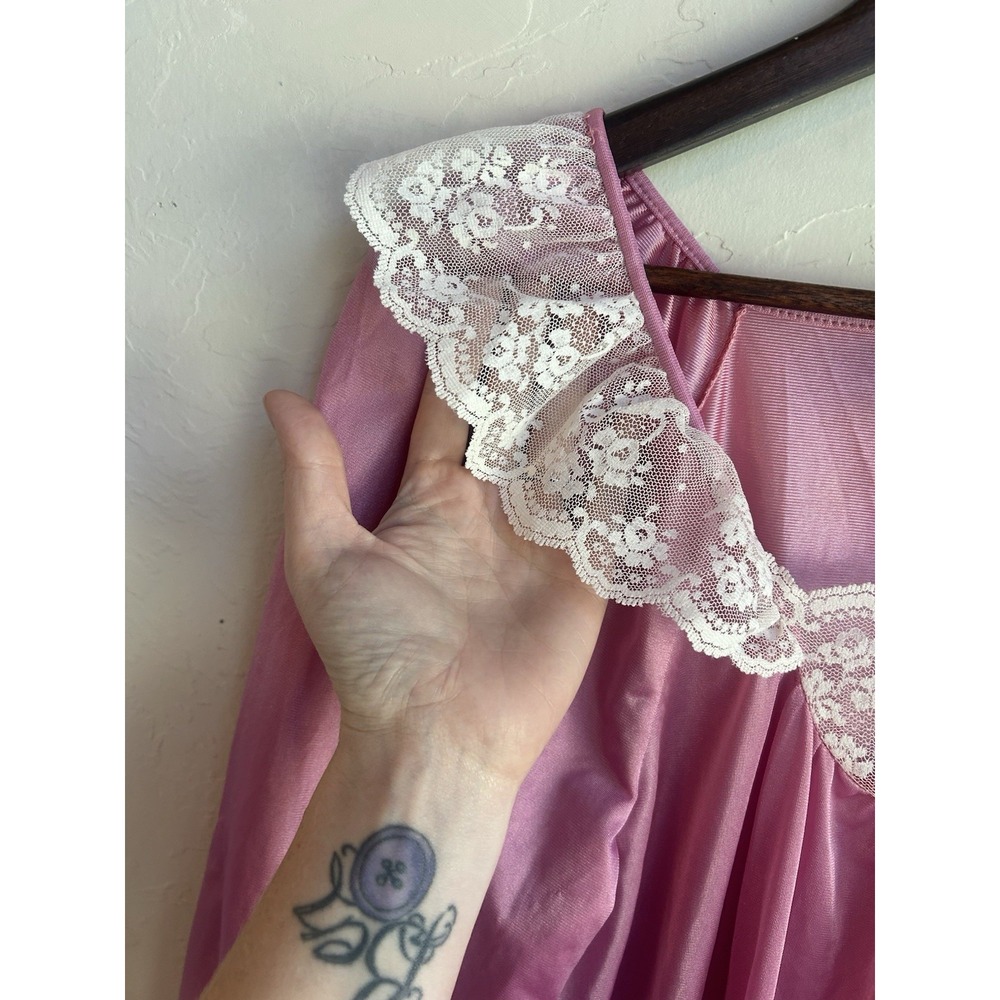 Vintage Featherbed‎ Pink Maxi Nightgown Dress M Dainty Coquette Lace Victorian - Picture 7 of 8